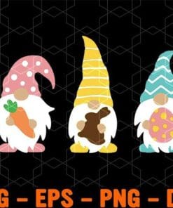 Three Gnomes, Easter Gnome, Funny Easter Day, Happy Easter Day, Gnomes Holding Carrot, Rabbit and Egg, Layered SVG, DXF, PNG, EPS