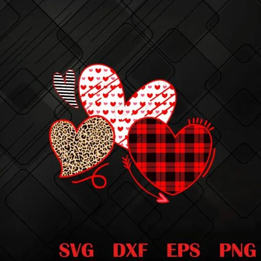 Three Heart, Valentines Day ,Hearts Love Leopard, Red Buffalo Plaid, Heart Dots, Heart Arrow, Leopard Heart layered Svg Eps Png Dxf