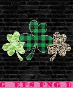 Three Shamrocks, Camouflage Pattern, Caro Pattern, Leopard Pattern, St Patricks Day, Feast of Saint Patrick Svg Eps Png Dxf