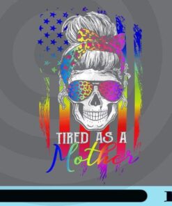 Tired As A Mother, Mother Skull, America flag, Headband With Sunglasses, Leopard Headband, Leopard Sunglasses, Skull Mom, Gift for mom Customizable Png