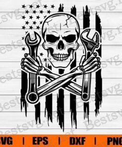 US Skull Mechanic , Mechanic , Patriotic Mechanic , Wrenches , Mechanic Skull , Skull , Svg Eps Png Dxf