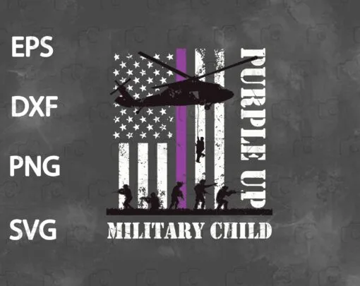 USA Vintage Flag, Purple Up Military, Child Kids Army, Retro Vintage Flag, SVG PNG DXF, EPS, PDF
