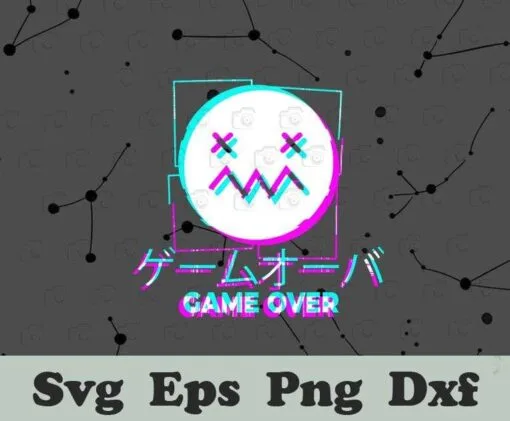 Vaporwave Face, Game Over Aesthetic, Japanese Glitch Sad Anime Girl, Boy Anime Gift, Sad Face, Layered SVG, DXF, PNG, EPS