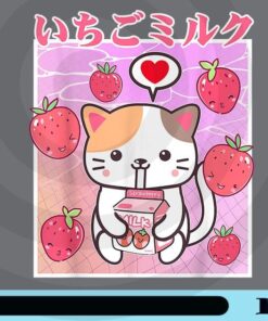 Vaporwave Strawberry Cat 90s Japanese Kawaii Strawberry Milk, Japanese Animation, Strawberry , Anime Lover Customizable Png