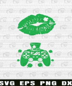 Video Game, Green Lip, St Patricks Day, Happy Go Lucky, Irish, Shamrock , Clover , Gaming Controller, Patricks Day Layered Svg Eps Png Dxf