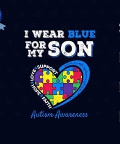Vintae Autism Heart, I Wear Blue For My Son, Autism Awareness, Parents, Support, Love, Hope, Faith, Understanding, Family Fight, Layered SVG, DXF, PNG, EPS