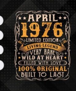 Vintage 45th Birthday Decoration April 1976 Men Women 45 Years Old, Limited Edition, Living Legend, Fill With Love, Layered SVG, DXF, PNG, EPS