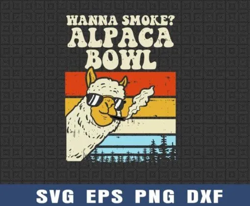 Vintage Alpaca, Wanna Smoke Alpaca Bowl Weed Funny Cannabis 420 Stoner Gift, Weed Humor, Stoner Animal, Layered SVG, DXF, PNG, EPS