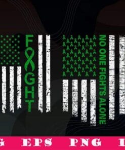Vintage American Flag Distressed, Mental Health Awareness, No One Fights Alone USA Flag, Green Ribbon, SVG PNG DXF, EPS, PDF