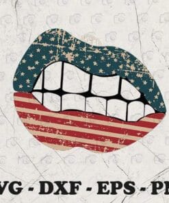 Vintage American Flag Lips, 4th of July, Patriotic Lips, 2021 Independence Day, USA Lips Machine, Layered SVG, DXF, PNG, EPS