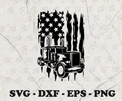 Vintage American Flag Trucker, Semi Truck, 18 Wheeler, 16 Wheeler, 22 Wheeler, Big Truck, Gift for Trucker, Layered SVG, DXF, PNG, EPS