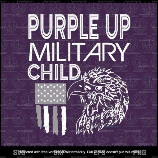 Vintage Awareness Month Purple Up for Military Child Purple Up Eagle, Military Family Svg, Veteran Of US Army, Customizable Layered Svg, Png, Dxf, Eps