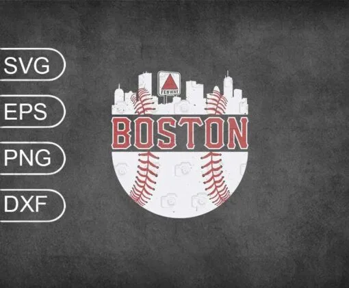 Vintage Boston Baseball Skyline, Massachusetts Retro Fan Gift, Love Baseball, Baseball Fan, Fenway, SVG PNG DXF, EPS, PDF