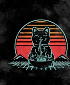 Vintage Cat Ramen, Kawaii Neko, Chonk Retro 80s Style Japan, Anime Gift, Cat Eat Ramen Vintage Sunset Art, SVG PNG DXF, EPS, PDF