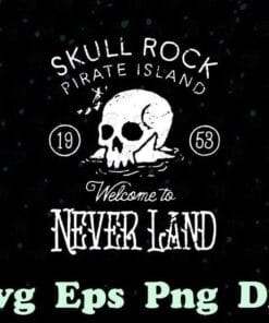 Vintage Disney Peter Pan Skull Rock Graphic, Pirate Island, Welcome To Never Land, White, Layered SVG, DXF, PNG, EPS