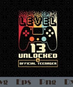 Vintage Game Controller, 13th Birthday Gift Boys Level 13 Unlocked Official Teenager, Layered SVG, DXF, PNG, EPS