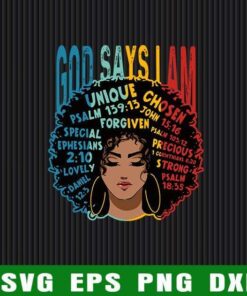 Vintage Gods Say I Am, Melanin, Afro Woman, Black History Month, Black Girl, Black Queen, gift For Girl Layered Svg Eps Png Dxf