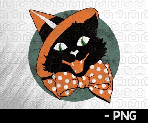 Vintage Halloween Black Cat , 2021 halloween, halloween theme, Cat halloween scary gift for man woman , Awesome horror Cat Art, Customizable PNG