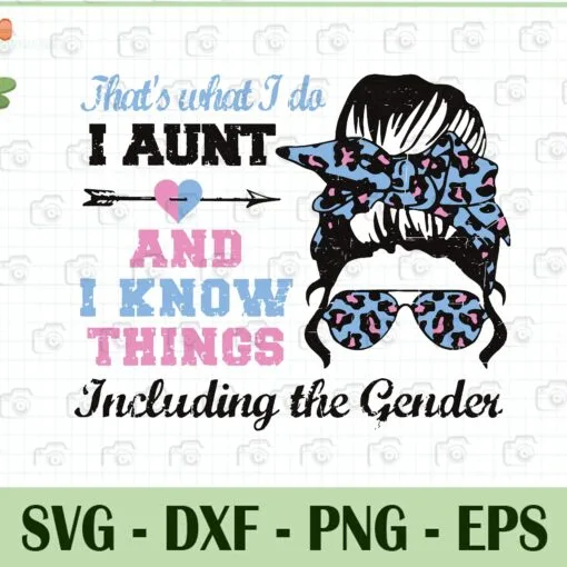 Vintage Messy Bun Auntie, I Ant And I Know Thing, Keeper of the Gender, Gender Reveal Party, Pink or Blue, SVG PNG DXF, EPS, PDF