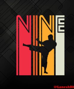 Vintage Nine, Kids 9th Birthday Gift Karate Retro Taekwondo Martial Arts Boys Layered SVG, DXF, PNG, EPS