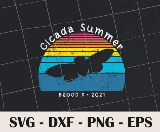 Vintage Periodical, Cicada Summer, Brood X 2021, Retro Sunset, Cicada Insect, Great Eastern, 2021 Magicicada, SVG PNG DXF, EPS, PDF