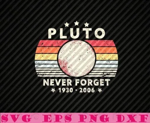 Vintage Pluto, Never Forget 1930-2006, Retro Style Funny Space, Science, Asteroid, Dwarf Planet, Pluto Was A Planet, Layered SVG, DXF, PNG, EPS