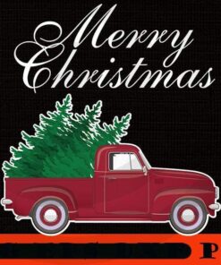Vintage Red Truck Merry Christmas Tree, Happy Christmas X-mas, Cute Christmas Truck, Christmas Day, Christmas Gift, Customizable PNG