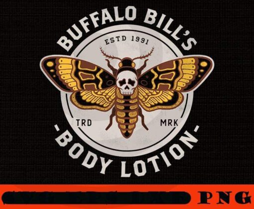 Vintage retro Buffalo Bill's Body Lotion, Death's Head Moth, Horror Movie, Horror Film, 2021 Halloween, Halloween Day, Scary Halloween Movie Art Gift Customizable PNG