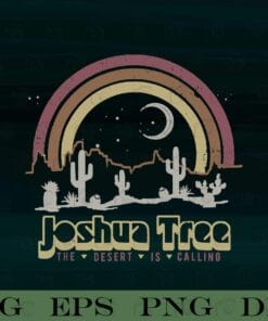 Vintage Retro Joshua Tree Desert Rainbow Outdoors, The Desert is Calling, Cactus , Moon, Rainbow, plant, Layered Svg Eps Png Dxf
