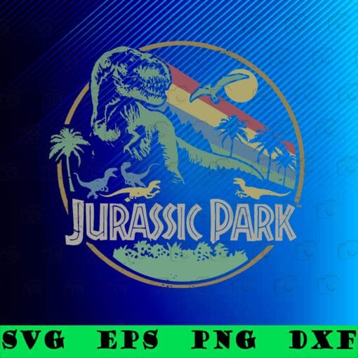 Vintage T-rex, Jurassic Park Retro, Darken Color, Circle Logo Graphic, Tropical T Rex, Love Dinasaur, SVG PNG DXF, EPS, PDF