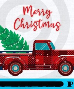 Vintage Wagon Red plaid Truck Christmas Tree , Happy Christmas X-mas, Christmas Truck, Christmas Day, Christmas Gift, Customizable PNG