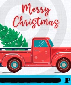 Vintage Wagon Red Truck Christmas Tree Pajama Classic, Happy Christmas X-mas, Christmas Truck, Christmas Day, Christmas Gift, Customizable PNG