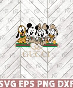 Walt Disney Characters, Mickey Mouse, Minnie Mouse, Donald Fauntleroy Duck, Pluto the Pup, Pluto, Donald Duck, Gucci Outfit Layered Svg,Svg Eps Png Dxf
