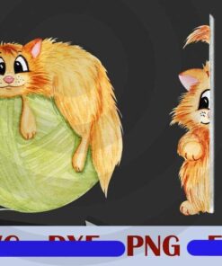 Watercolor cat funny Design Bundles Customizable PNG