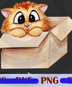 Watercolor cat in the box Design Bundles Customizable PNG