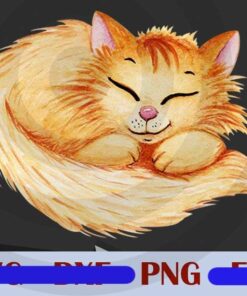 Watercolor cat sleeping Design Bundles Customizable PNG