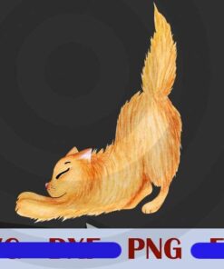 Watercolor sleepy cat Design Bundles Customizable PNG