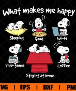 What Makes Me Happy, Snoopy Fans, Sleeping, Food, Wi-fi, Video Games, Coffee, Staying At Home, Layered SVG, DXF, PNG, EPS