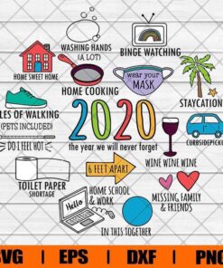 White 2020 Memories, The Year Never Forget, Round Ceramic Ornament, Home Cooking, Wash Hand, Facemask, Walking, Layered SVG, DXF, PNG, EPS