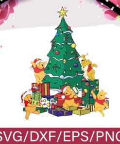 Winnie-the-Pooh Merry Christmas, Christmas Tree, Pooh Christmas, Santa Pooh, Christmas Gift, Layered SVG, DXF, PNG, EPS