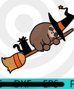 Witch Sloth on Broom, Halloween 2021 art, Happy 2021 Halloween, Halloween Theme, Scary Halloween Gift, Customizable PNG