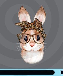 Womens, Cute Nerd Bunny, Leopard Bandana, Bunny Mom Rabbit, Cute Bunny, Leopard Glasses, Customizable Png