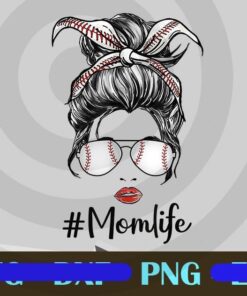Womens Dy Mom Life Baseball Mothers Day Messy Bun, Messy Bun Baseball Girl, Baseball Glasses, Girl With Bandana, Messy Bun Mom, sport Customizable PNG
