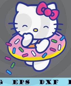 Womens Hello Kitty Donut Sprinkles Floaty Summer Swimming cat Customizable Layered Svg, Svg Eps Png Dxf