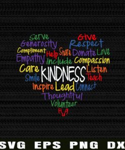 Word Cloud Heart, Kindness, Empathy, Lead, Heart Shape, Volunteer, Inspire, Care, Respect, Love Compassion, Generosity, meaningful Layered Svg Eps Png Dxf