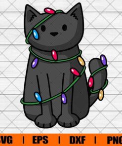 Wrapped Up In Lights , Cat Lover, Cat Christmas , Black Cat Svg Eps Png Dxf