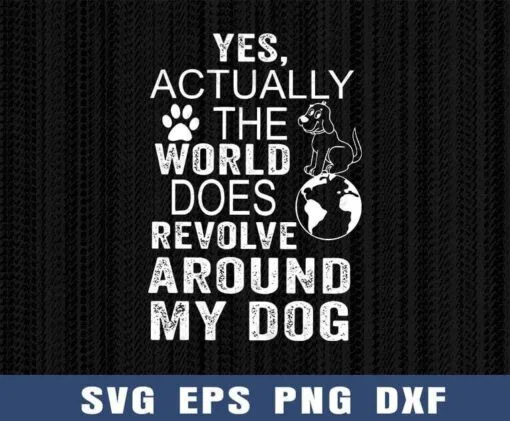 Yes Actually The World Does Revolve Around My Dogs, White Dog Footprint, Dog Shape, Dog Owners, Dog Lovers, Layered Svg Eps Png Dxf