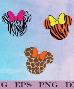 Zebra,Tiger and Giraffe Minnie, Animal Kingdom, Safari Minnie, Minnie Mouse, Matching Family, Little Bow, disney, Minnie Lovers Layered Svg, Svg Eps Png Dxf